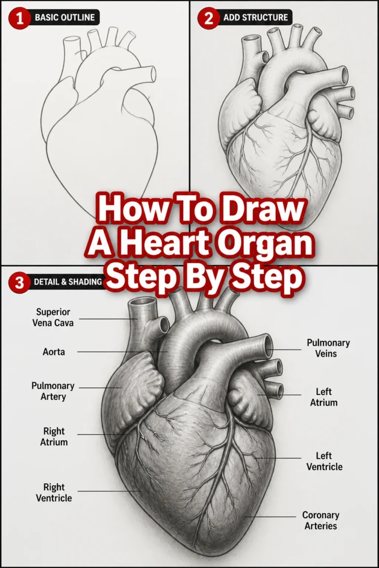How To Draw A Heart Organ Step By Step