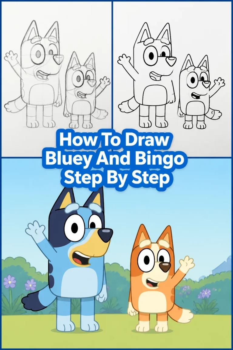 🐾 How To Draw Bluey And Bingo Step By Step
